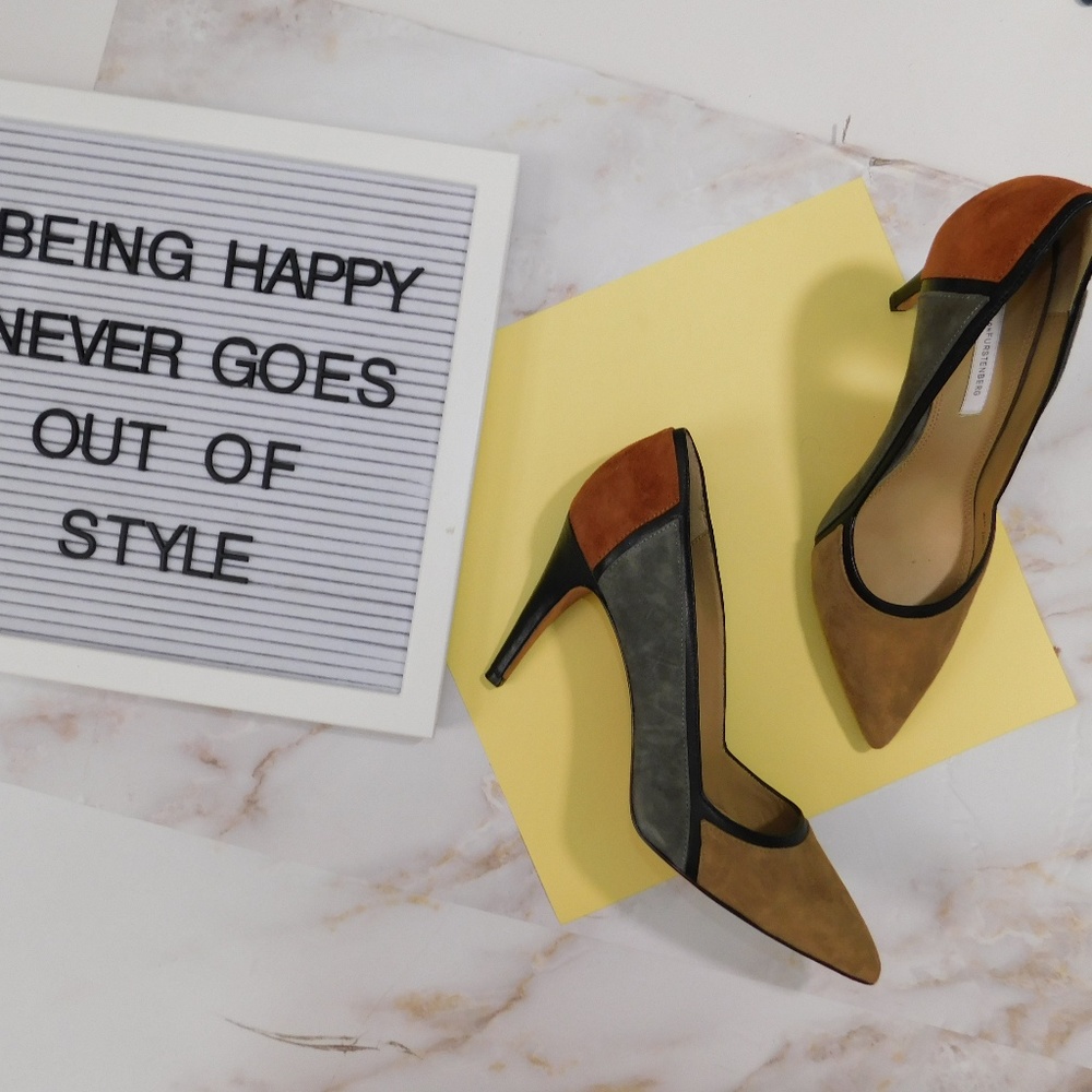 Diane Von Furstenberg suede patchwork point toe